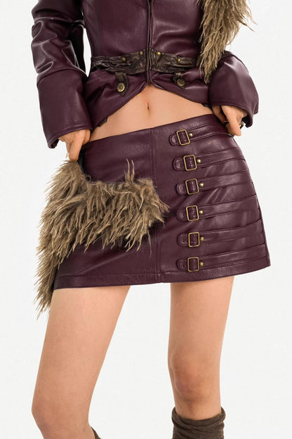 Wine Red Leather Skirt