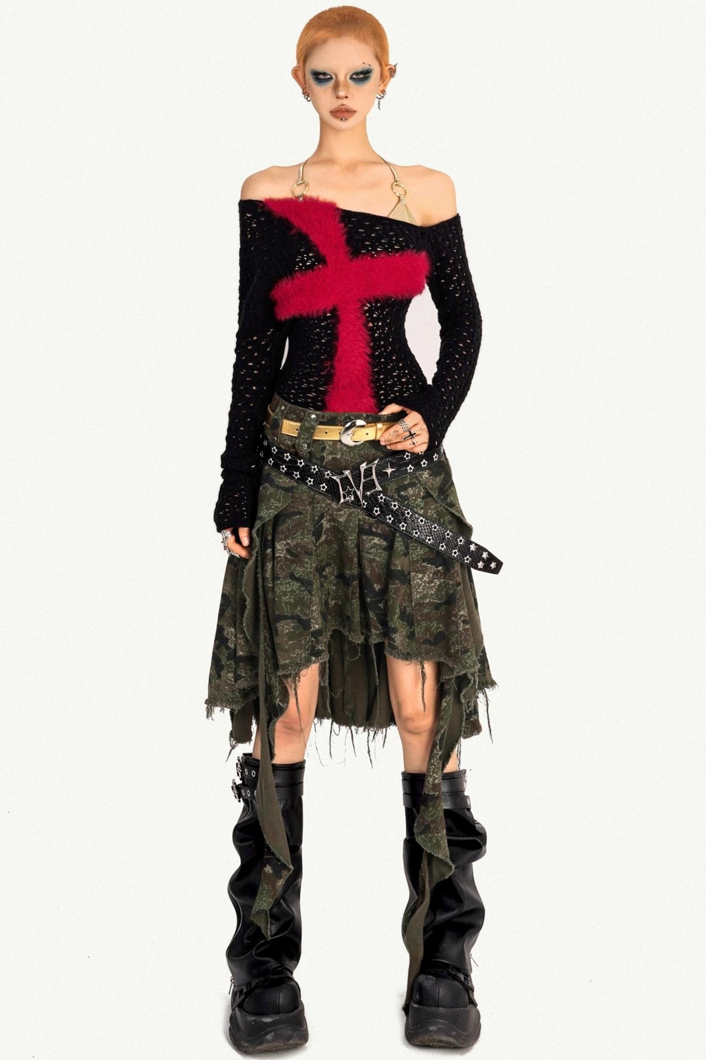 Milky Red Punk Knitted Sweater Top