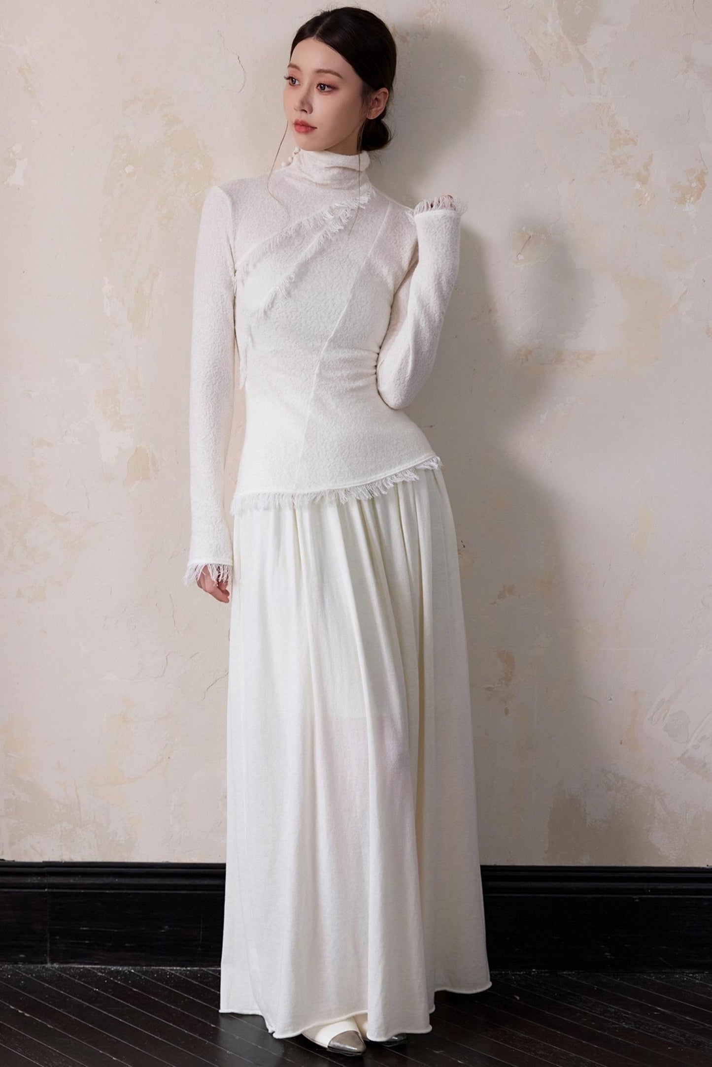 White Wool Turtleneck Knit Top