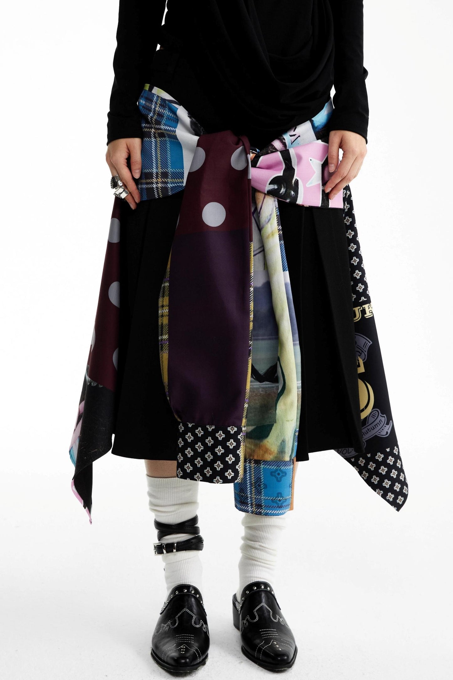 Street Print Deconstructed Stitched Skirt