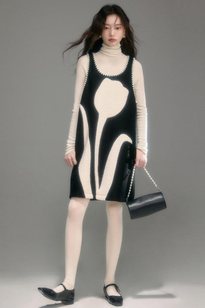Little Tulip Flower Woolen Vest Dress