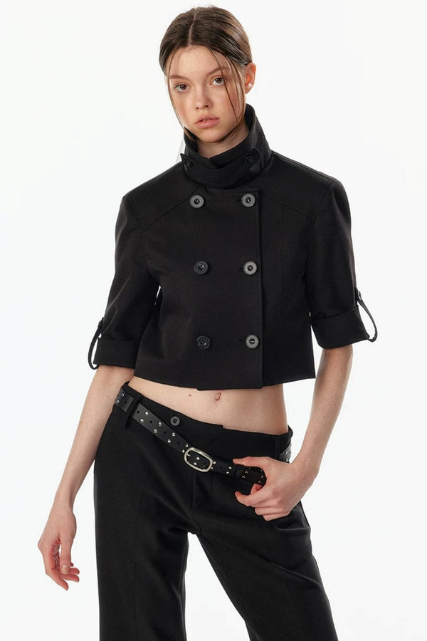 Cropped Convertible Collar Top