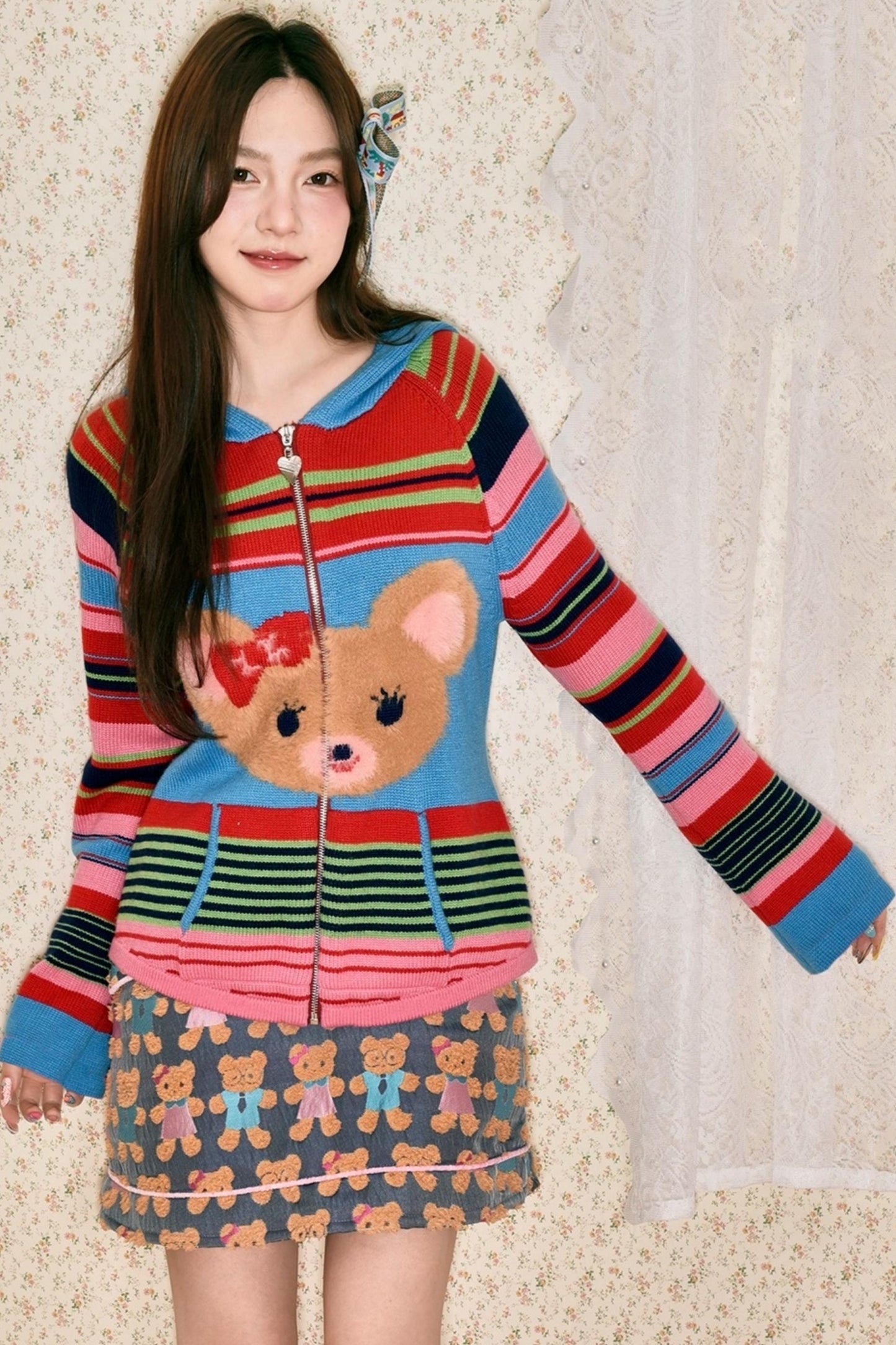 Jacquard Bear Contrast Skirt