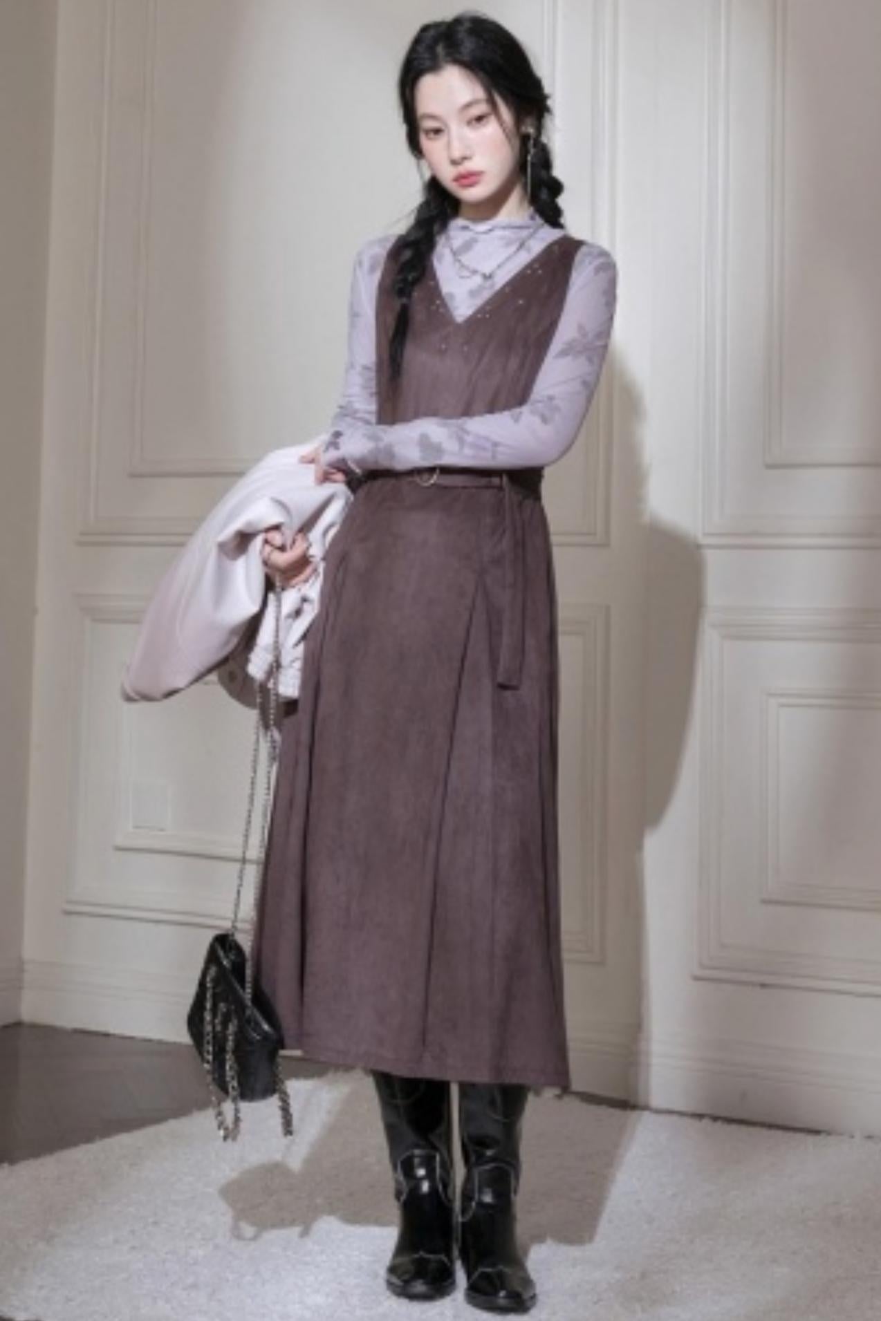 Twilight Gray Purple Studded Vest Dress