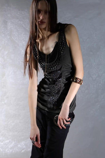 Metal Rivet Pleated Racerback Top