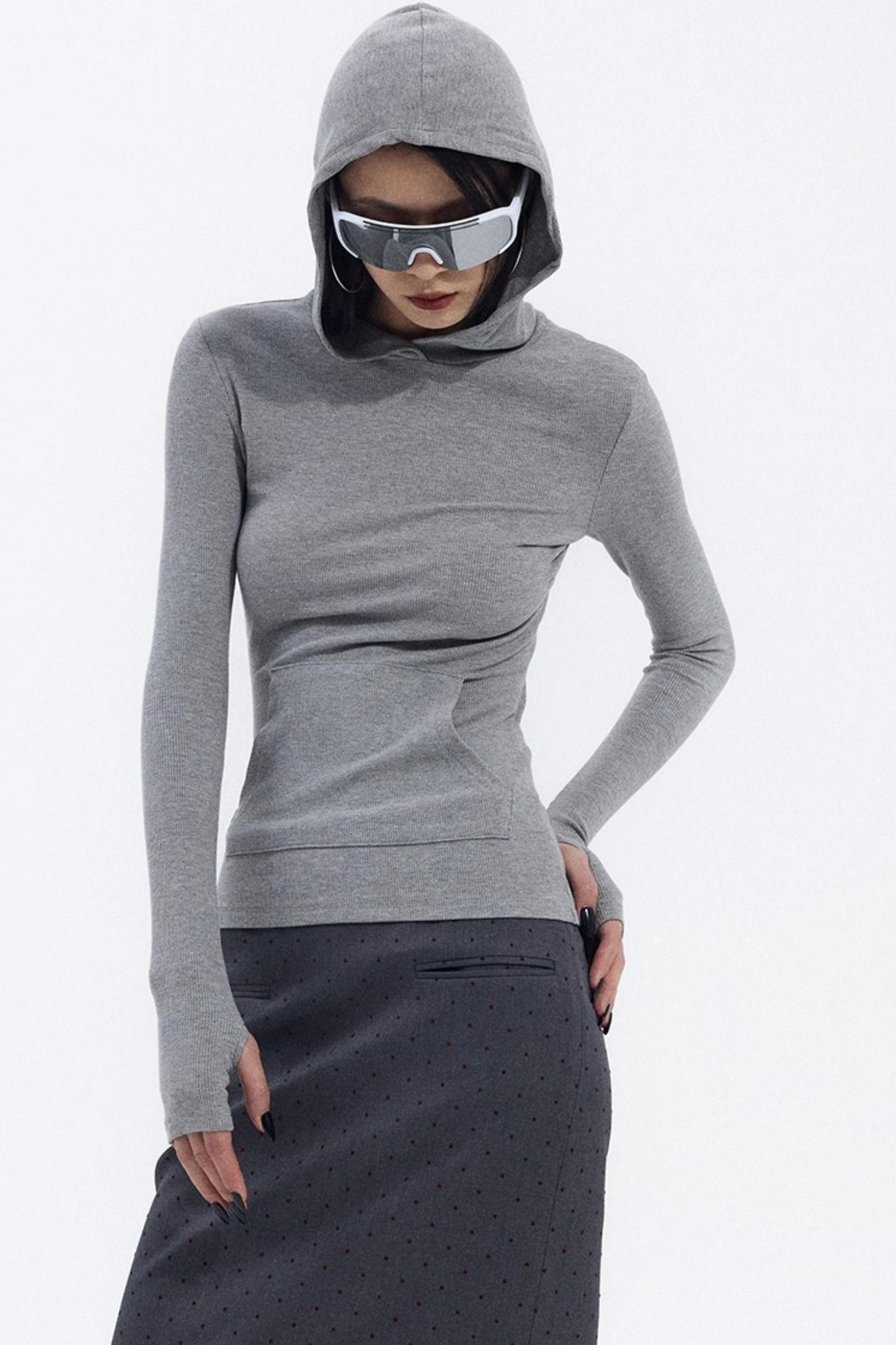Gray Hooded Winter Sweater