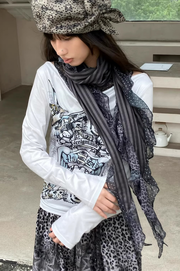 Striped Leopard Ruffled Scarf