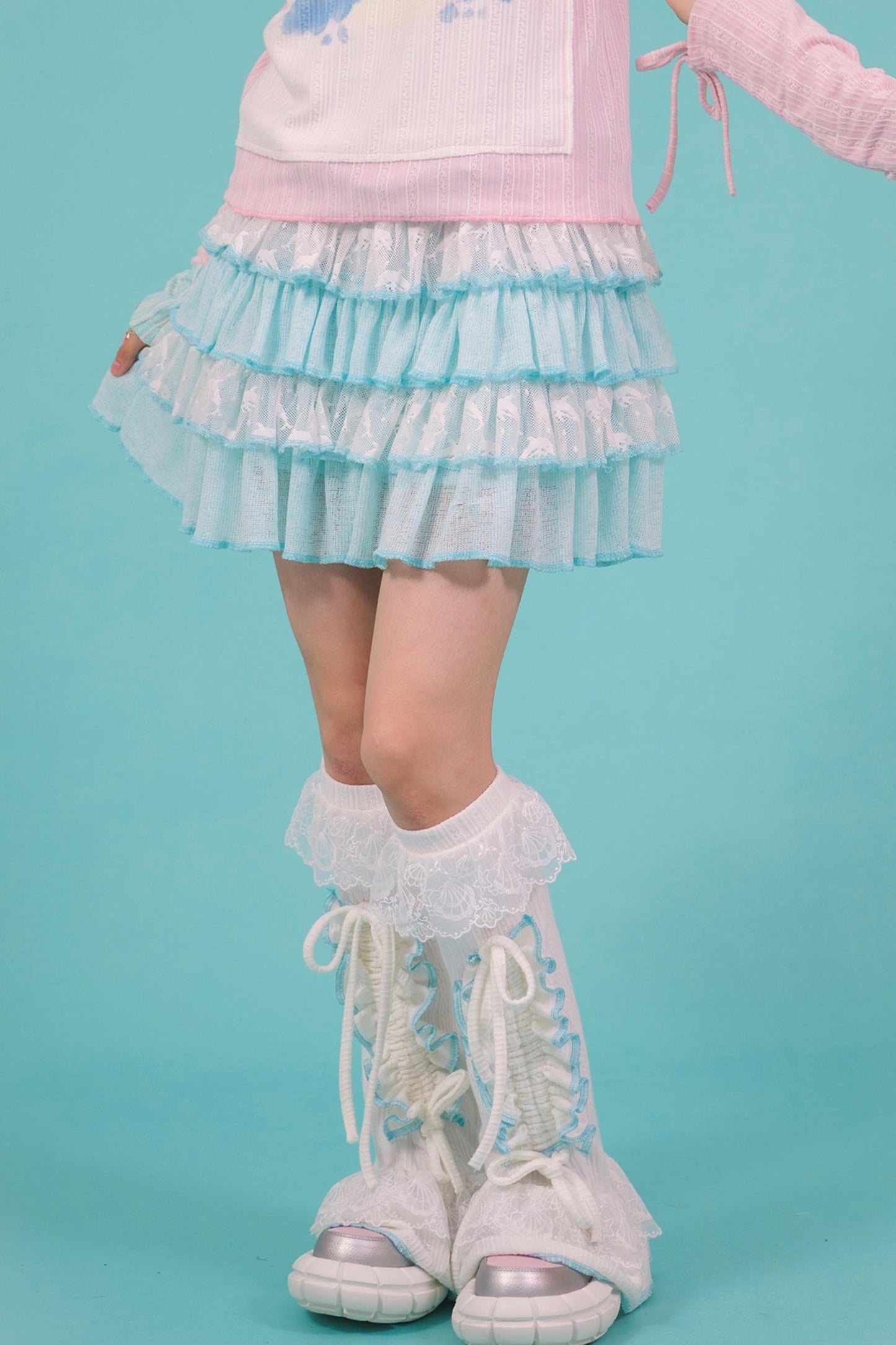 Blue Lace Ruffle Skirt