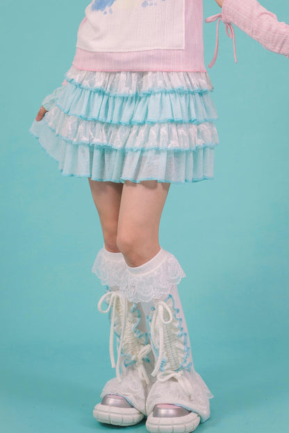 Blue Lace Ruffle Skirt