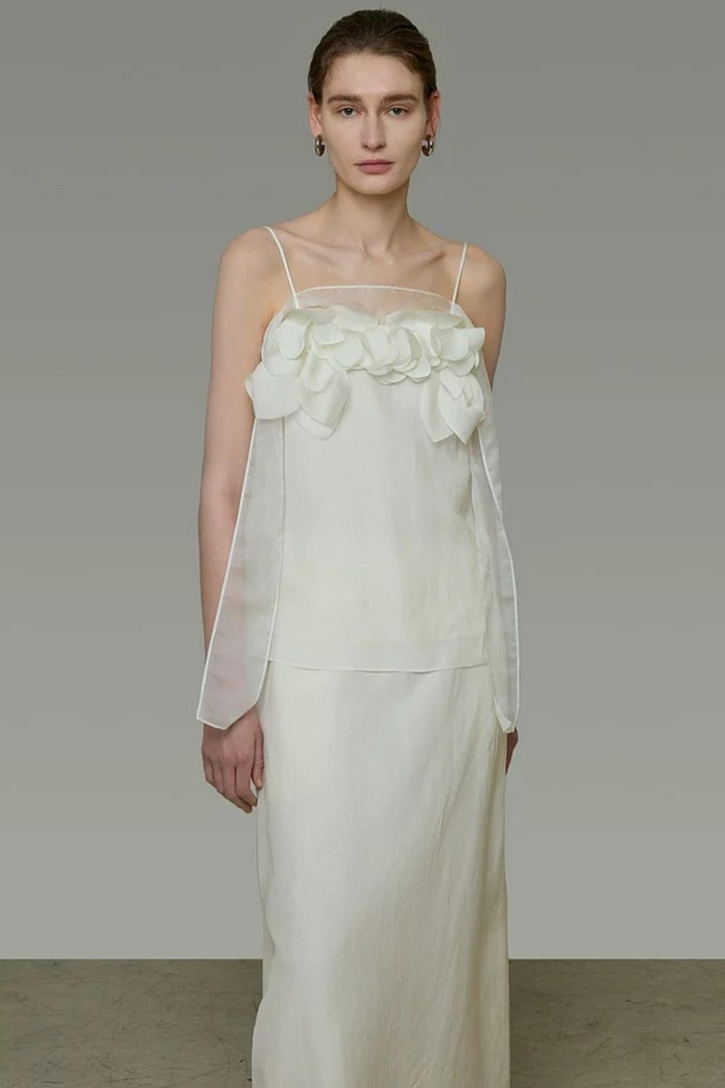 White Floral Camisole Skirt Set-Up