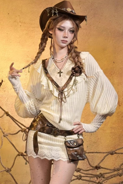 Punk Retro Knitted Dress Set-Up