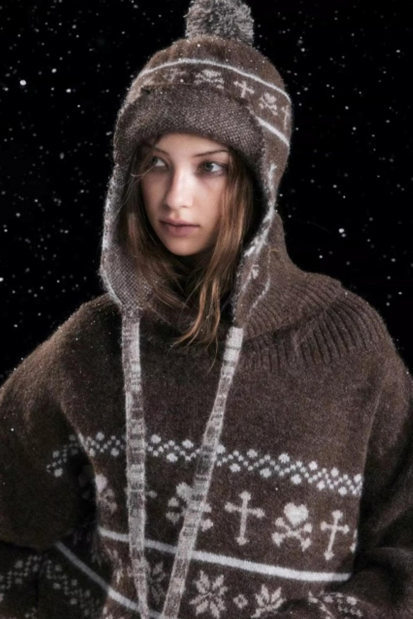 Knitted Snowflake Earflap Hat