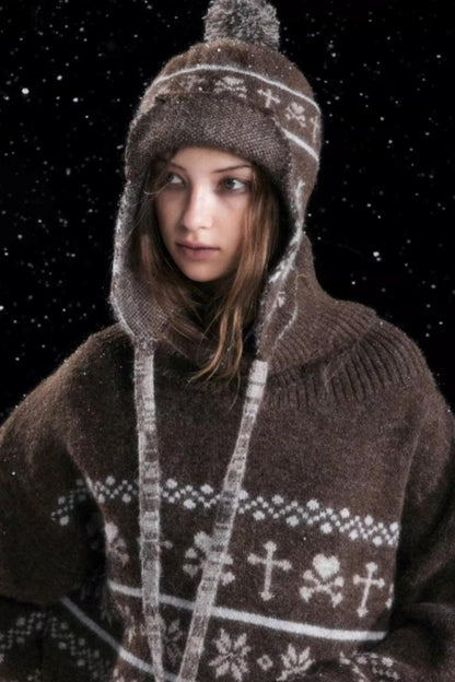 Knitted Snowflake Earflap Hat