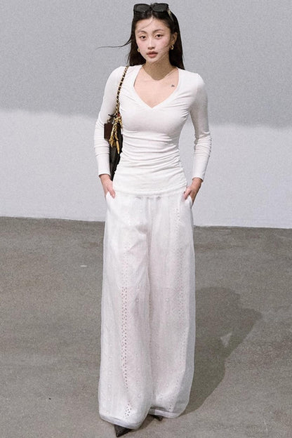 Shimmer Cotton Wide-Leg Pants