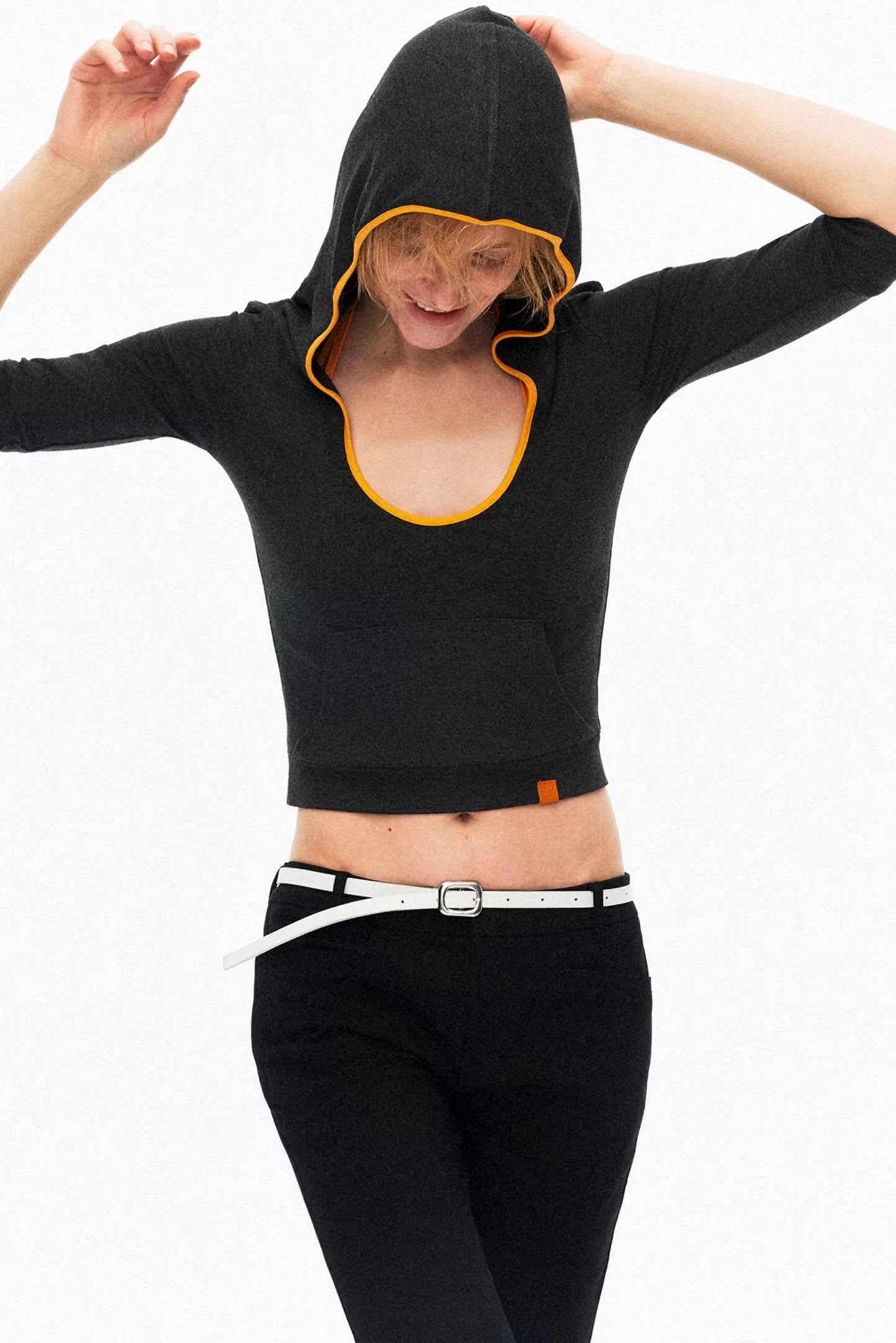 Color-Blocked Hooded Knit Top
