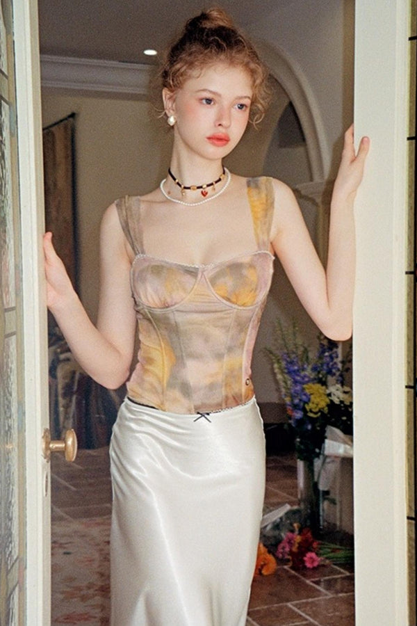 Pink Coffee Color Ink Smudge Print Camisole