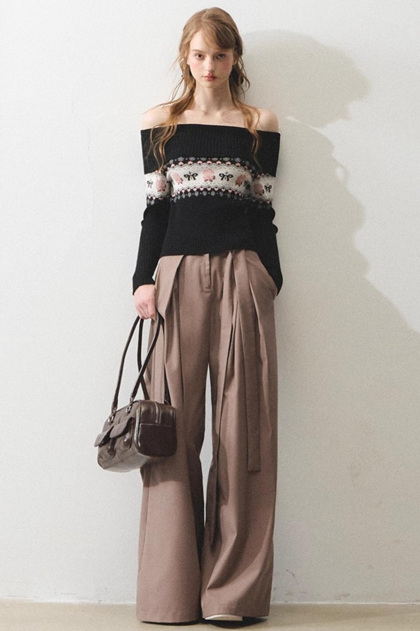 Mintfarbener Rosen-Jacquard-Pullover