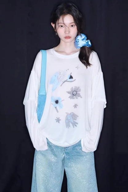 Bird and Floral Tencel Blouse