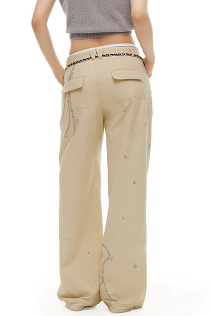Wolkenweiche Twillhose mit Rautenmuster und weitem Bein