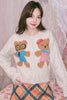 Cardigan in maglia bianco sporco con orso (Pre-ordine)