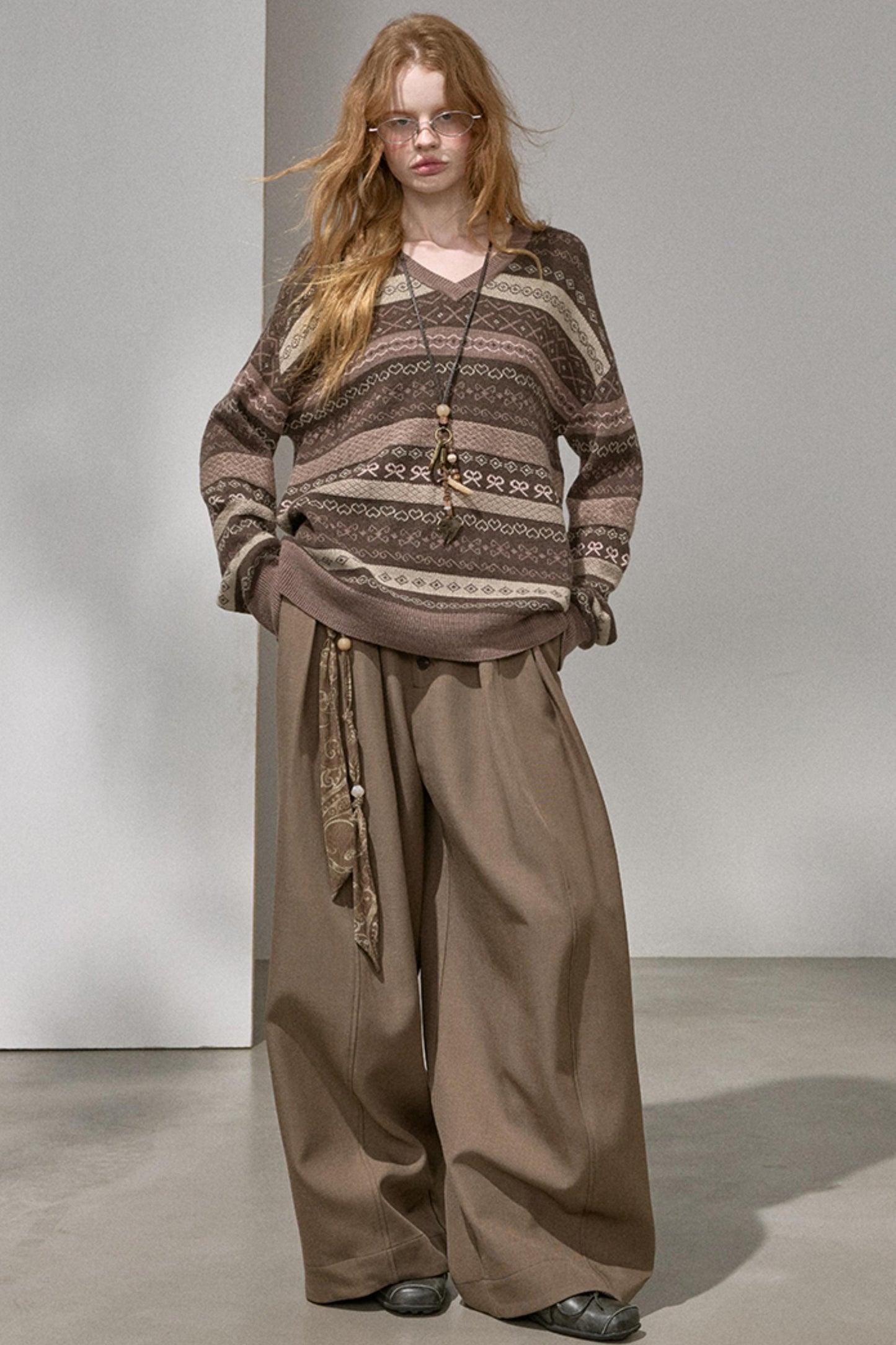 Fair Isle Jacquard V-Neck Top