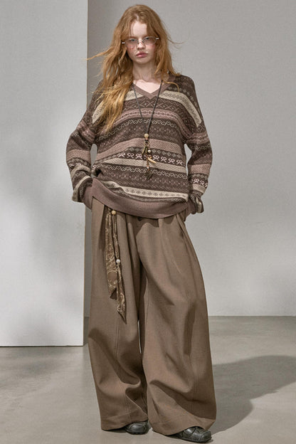 Fair Isle Jacquard V-Neck Top