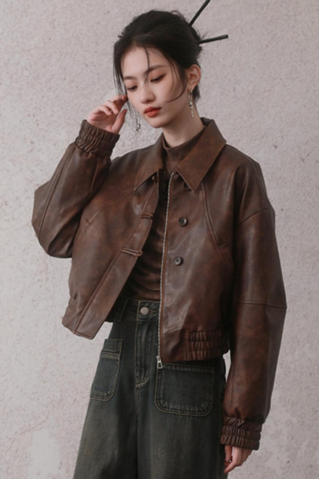 Cocoa Brown Retro Leather Jacket