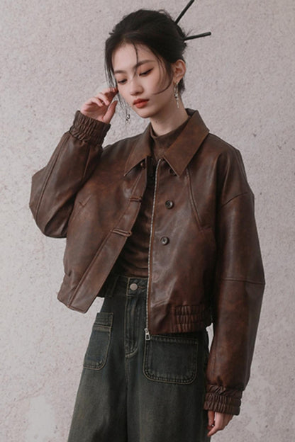 Cocoa Brown Retro Leather Jacket