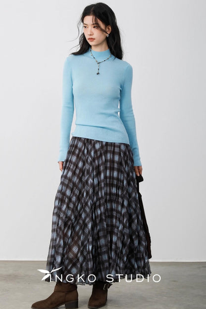 Blue Plaid Gauze Skirt