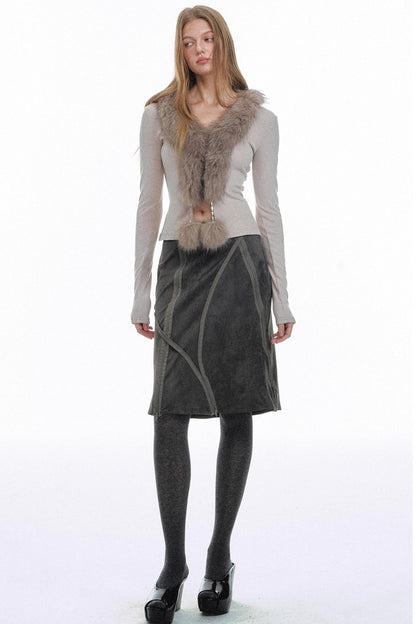Deconstructed Zipper Leather Skirt