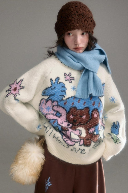 Plush Animal Jacquard Sweater