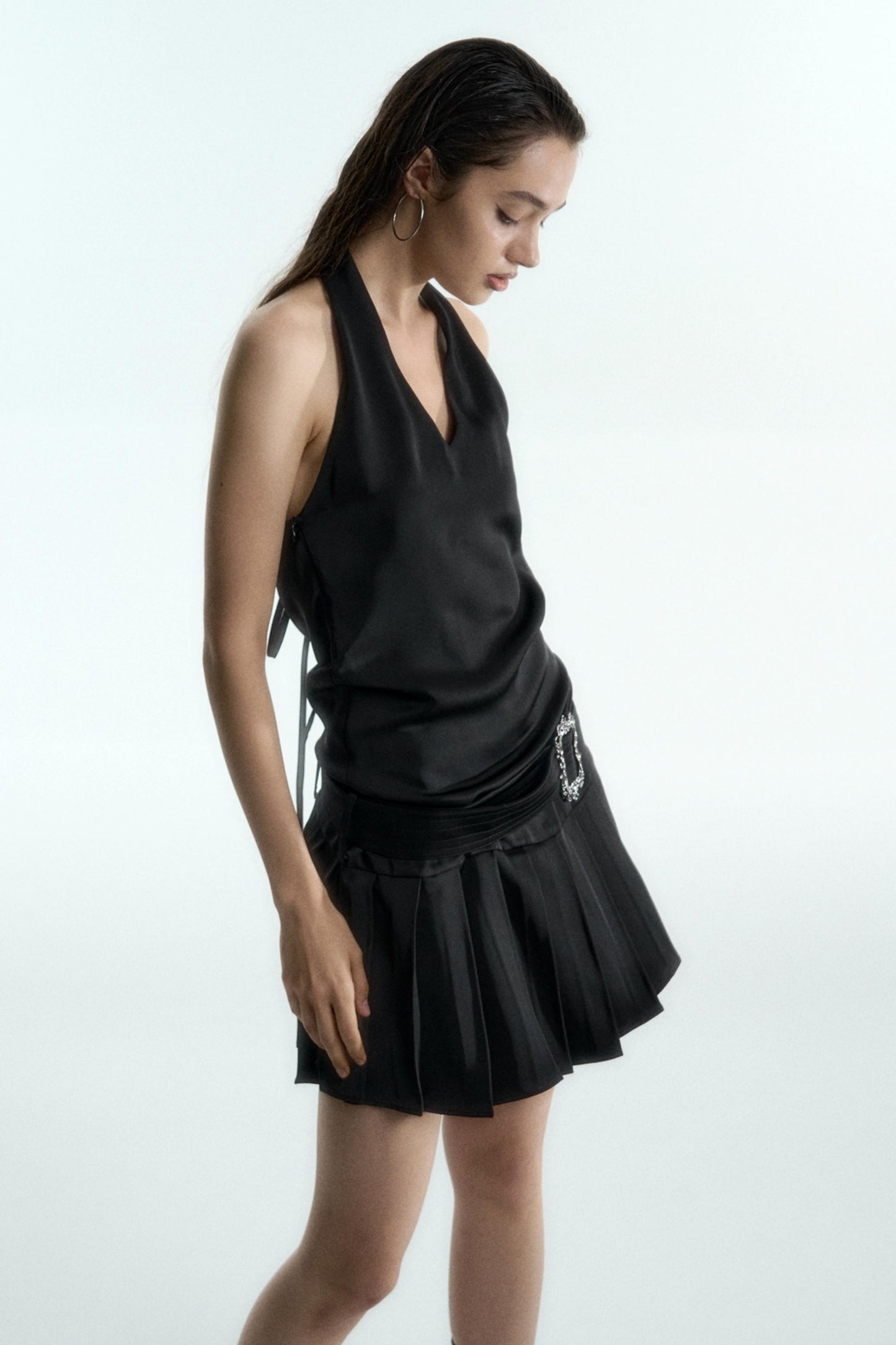 Backless V-Neck Belted Dress