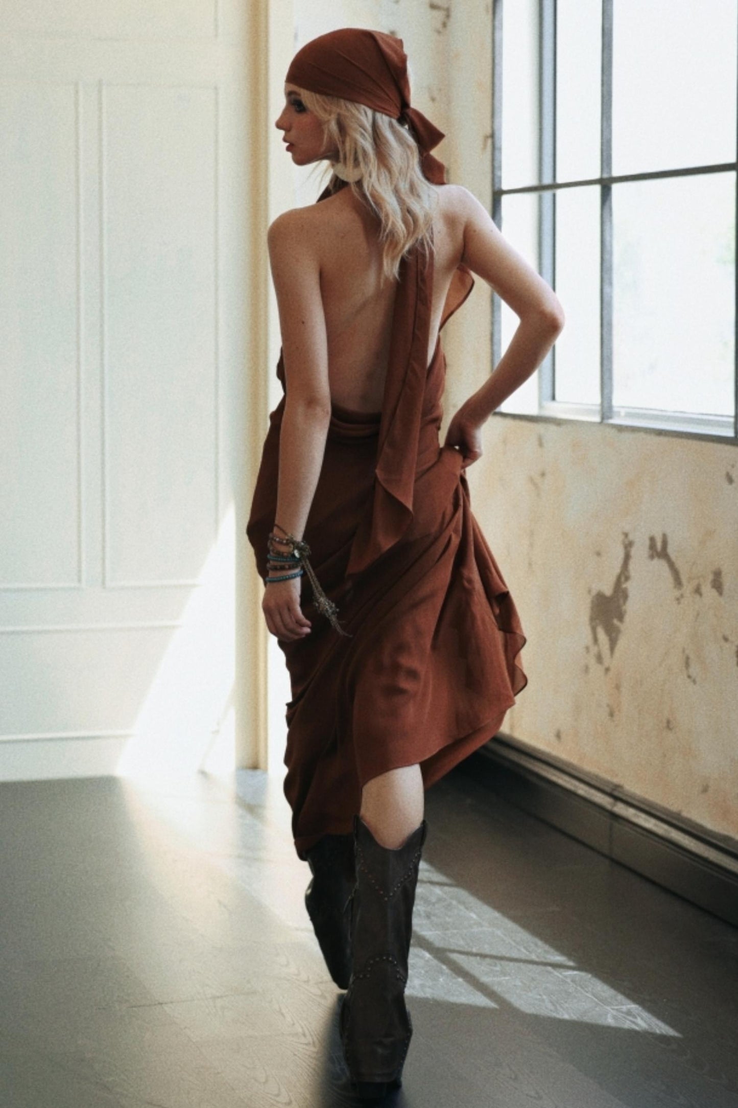 Caramel Swing Halter Dress