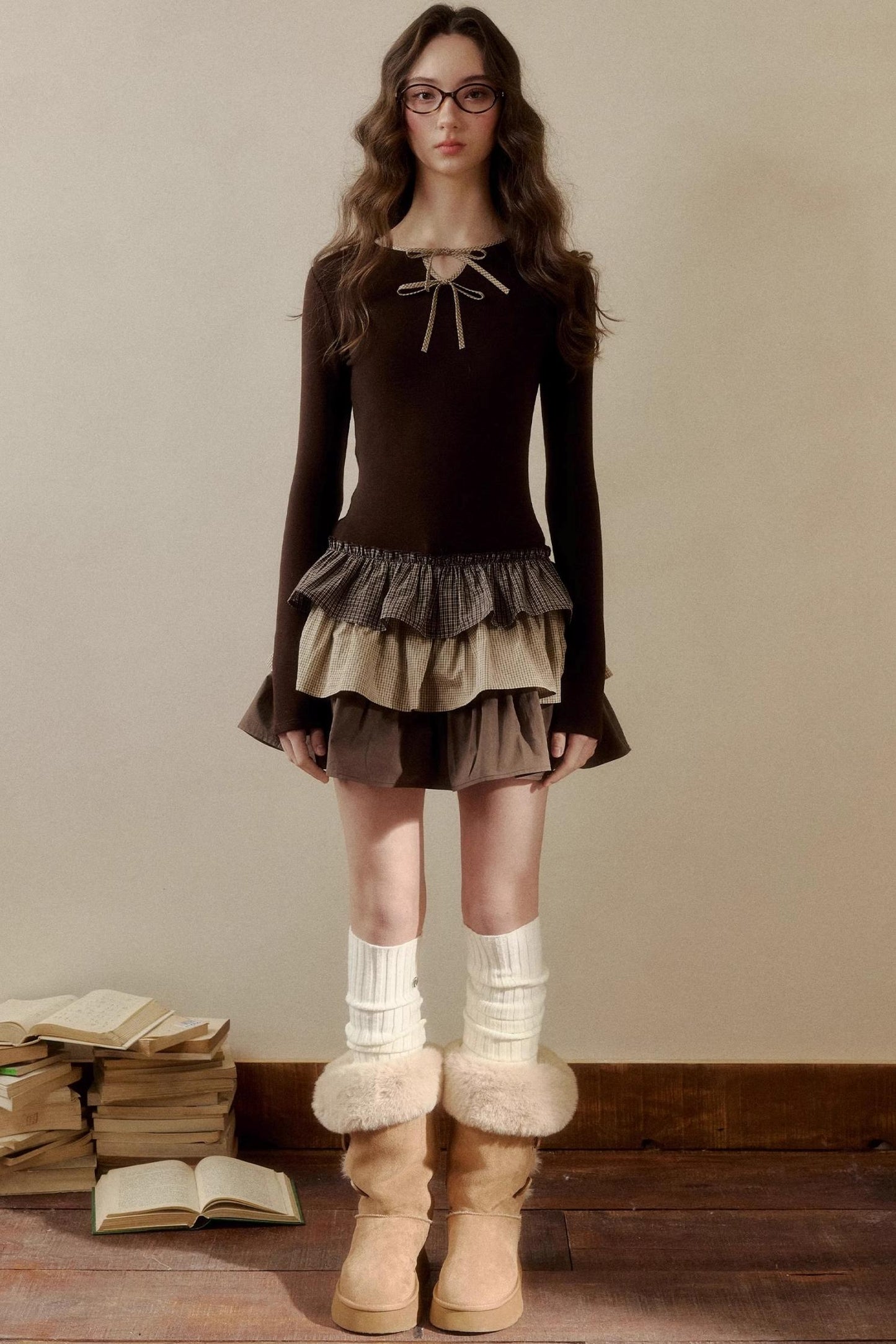 Retro Plaid Knit Tutu Skirt Dress