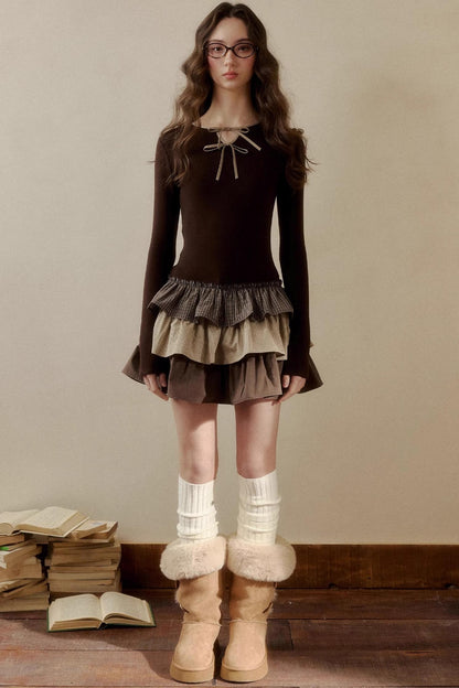 Retro Plaid Knit Tutu Skirt Dress