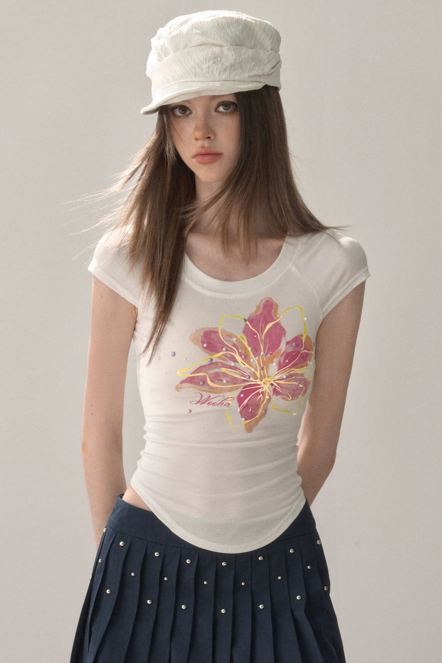 Curved Hem Printed Blouse