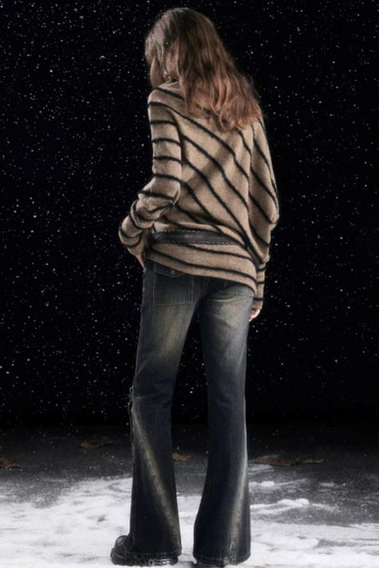 Diagonal Striped Batwing Sweater