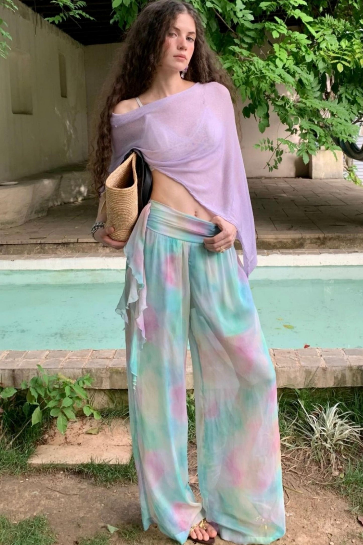 Rose Silk Chiffon Skirt Set-Up