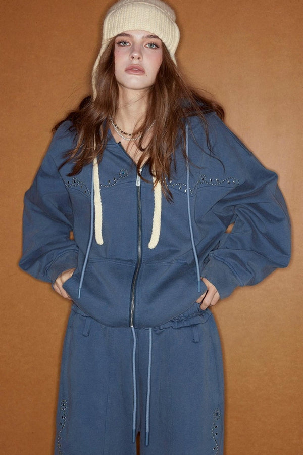 Diamond Hooded Sweatshirt With Pants Set-Up