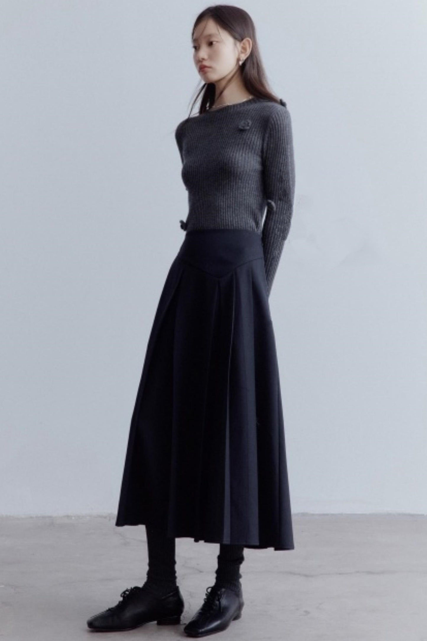 Lime Wool Irregular Pleated Wool Skirt