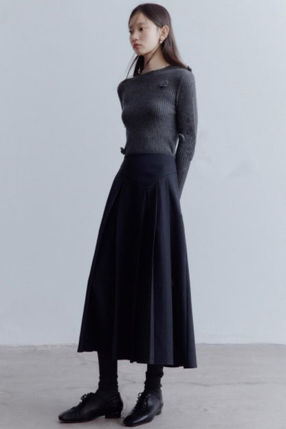 Lime Wool Irregular Pleated Wool Skirt