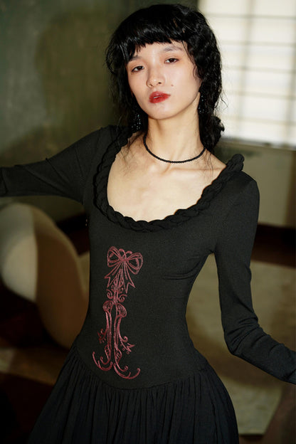 Chinese Embroidery Long Sleeve Dress