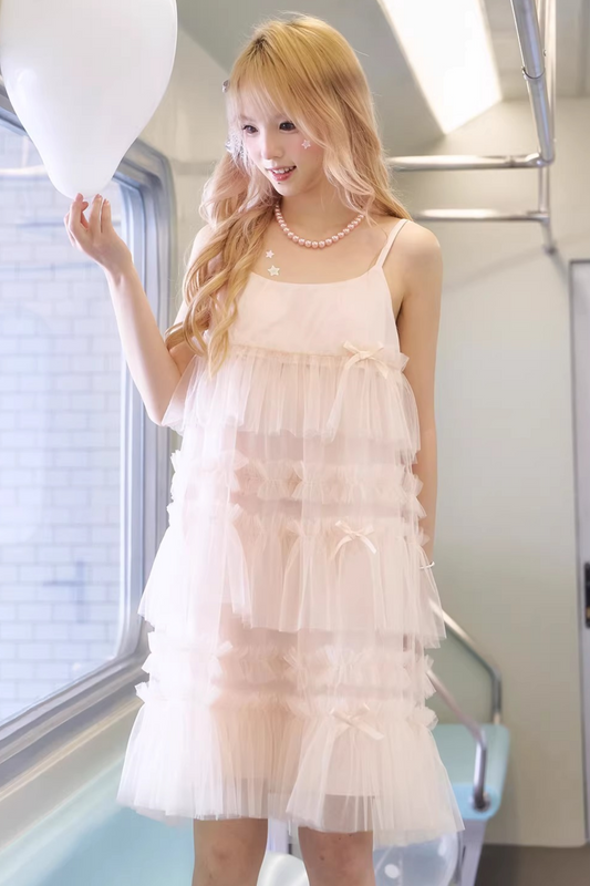 Pink Ruched Puff-Shoulder Dress