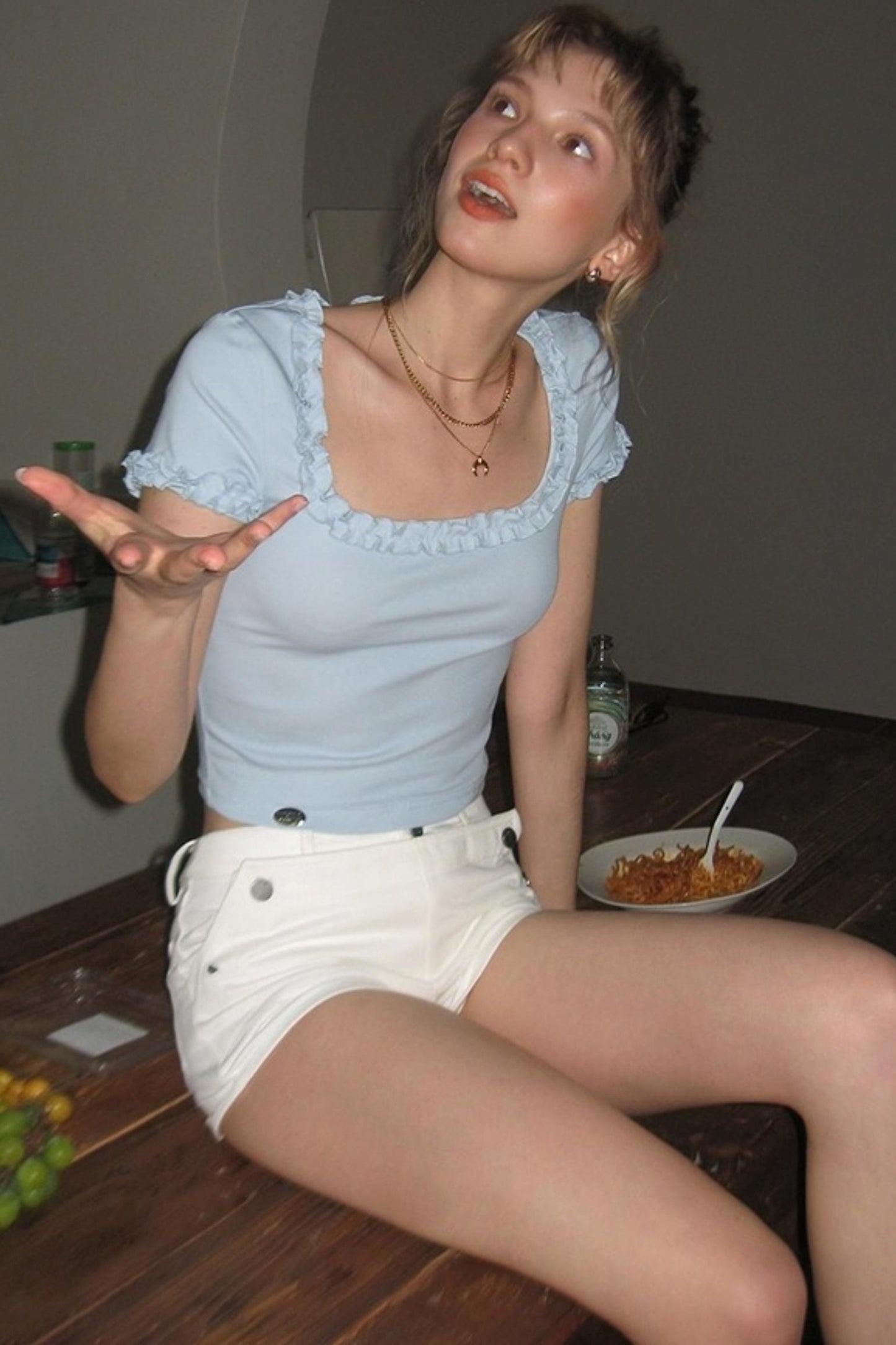 Blue Lace Short Sleeve Top