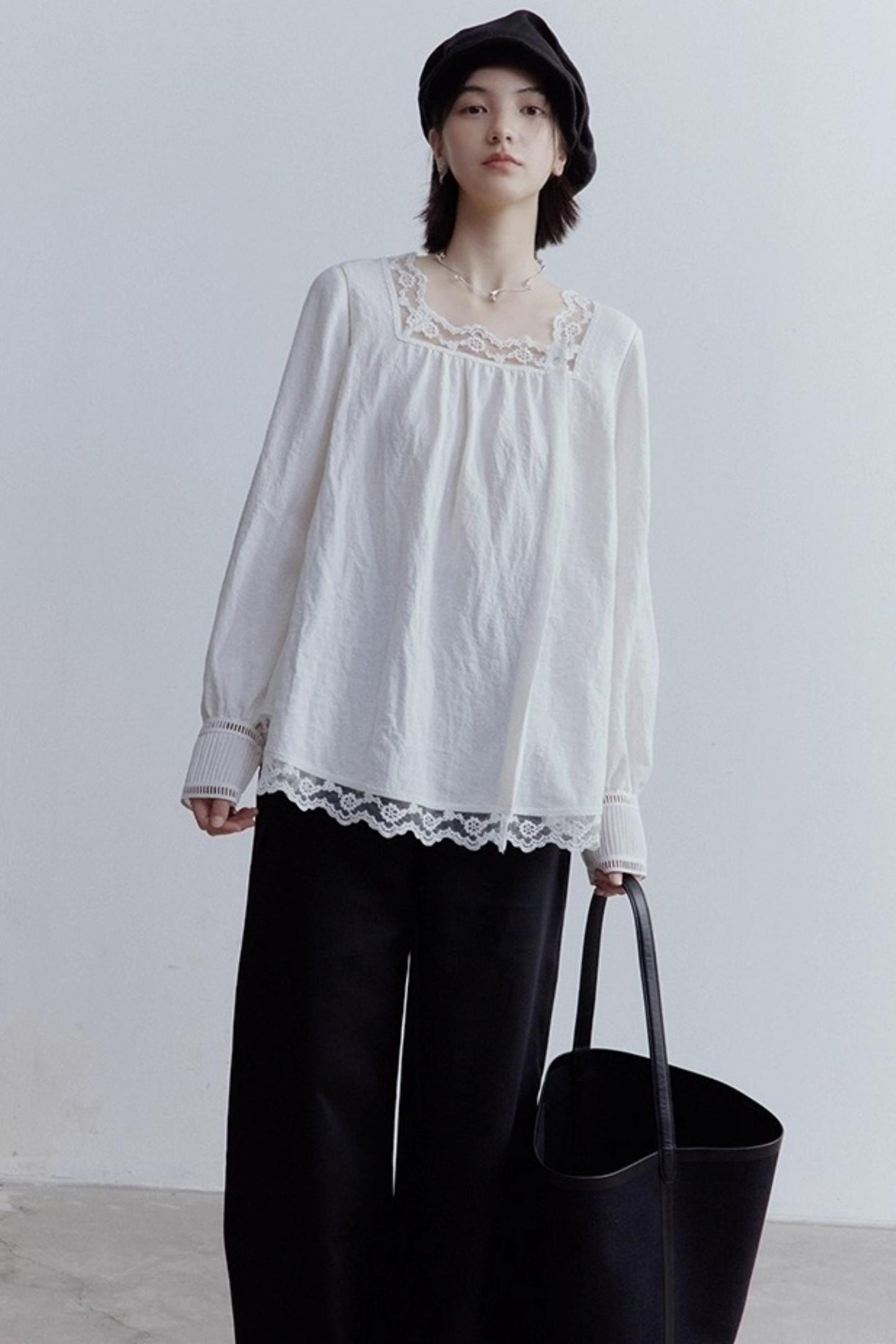 Lace Stitching Heavy Work Cuffs Shirt