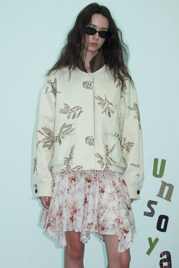 Embroidered Silver Cargo Coat