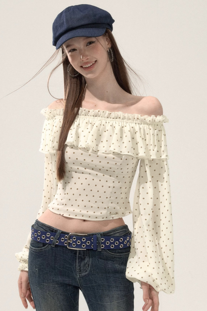 Ruffled Off-Shoulder Chiffon Blouse