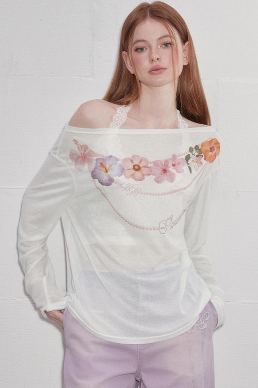 Floral Sheer Asymmetric Tee