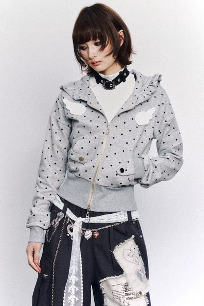 Polka Dot Lace Hooded Jacket