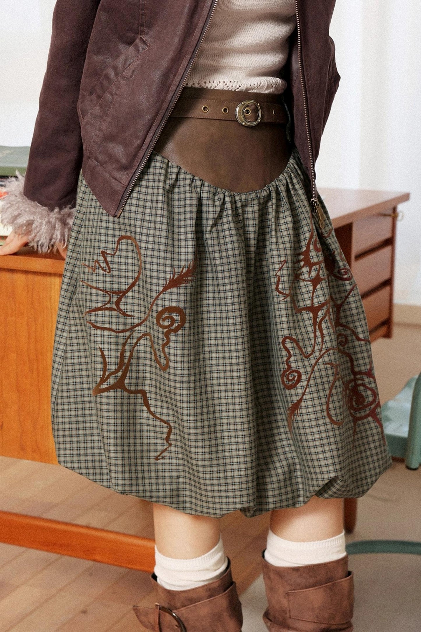 Flower Bud Flock Print Skirt